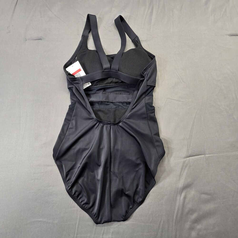 Nike Black Mesh Panel One Piece Swimsuit Women's Size L Athletic - Picture 4 of 12